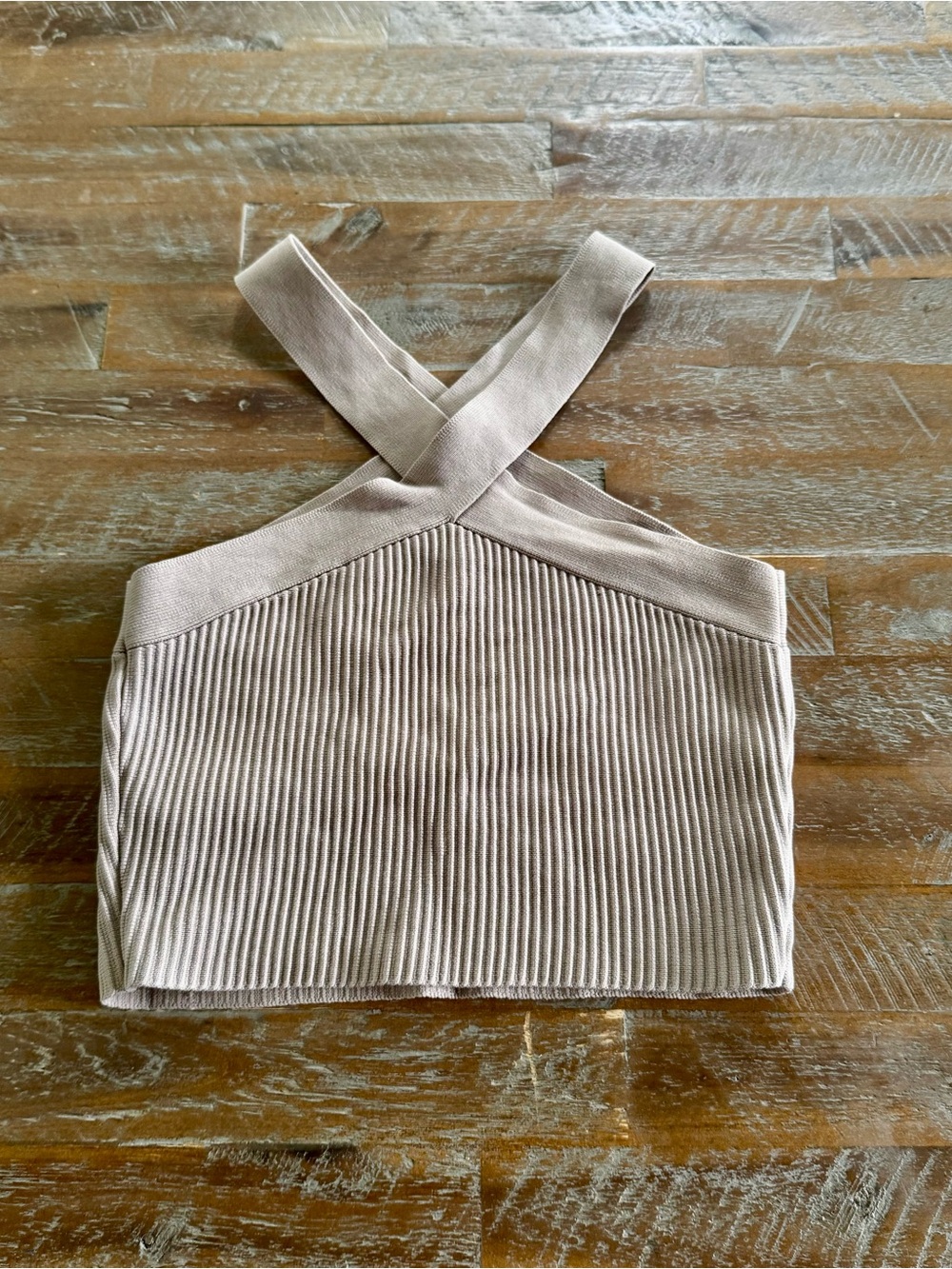 Anthropologie sincerely Jules Ribbed Cross Crop Top in Taupe